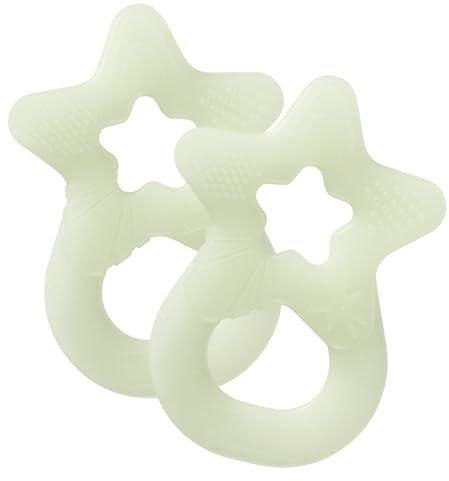 Dentistar Night Beißring 2er-Set – Teether für Babys & Kleinkinder ab 3 Monate – Baby Beißring mit Griff aus weichem Material zur Zahnungshilfe & Massage – Made in Germany – Leuchtet im Dunkeln