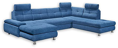 Stella Trading ALBA Wohnlandschaft in U-Form, Stoffbezug Dunkelblau - Ausziehbares Sofa mit Schlaffunktion & Bettkasten - 349 x 88 x 233 cm (B/H/T)