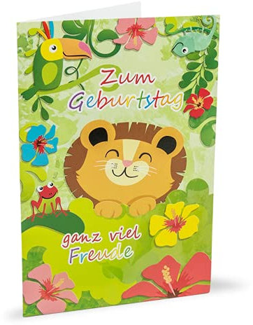 KE - Premium Kindergeburtstagskarte mit Löwenmotiv, DIN B6 176x125mm, Inklusive Umschlag, Klappkarte - Löwe