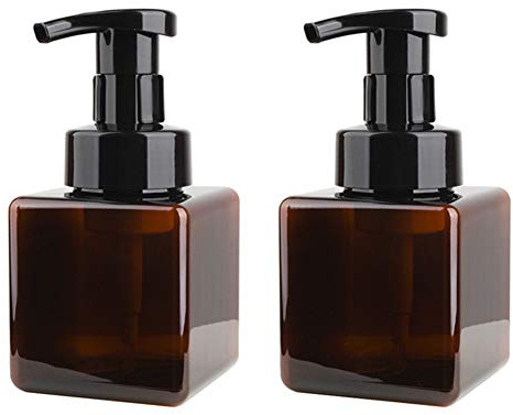 UUJOLY Schaumseifenspender, nachfüllbar, Kunststoff, Pumpflasche für Flüssigseife, Shampoo, Duschgel, 250 ml, klein, Bernstein, 2 Stück