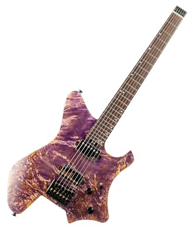 EART Kopflose Gitarre Fixed Bridge 6 String Elektrogitarre für Einsteiger, Edelstahlbünde H-H Abholungen Rechtshänder Solid Body Gitarre Purple