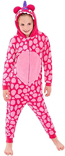 Animal Crazy Onesie Girls Boys Kids Childrens Fleece Onesies Jumpsuit Playsuit One Piece UK Seller - Pink Dinosaur - 5/6 Years