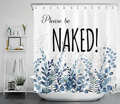 LB Blaue Blumen Duschvorhang 240x175cm Botanische Pflanze Antischimmel Wasserdicht Badezimmer Vorhänge, Nackt Werden Extra Breit Polyester Stoff Bad Vorhang mit Haken