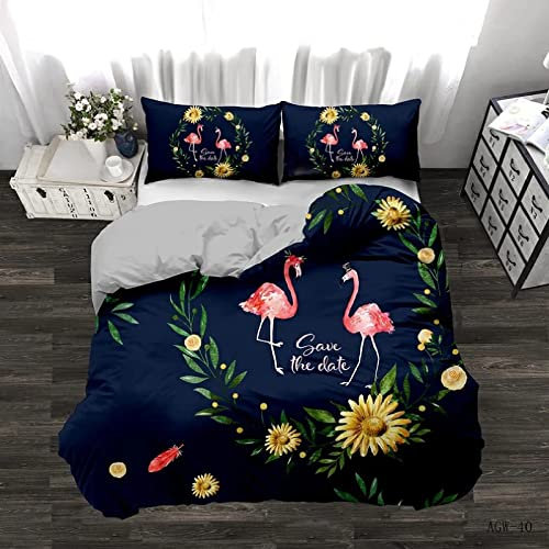 Bettwäsche 135x200 cm 3 Teilig bettwäsche Biber Flamingo Bettwäsche Set mit Reißverschluss Vintage Bettbezug mit 2 Kopfkissenbezüge 80x80 Weihnachten Geschenk