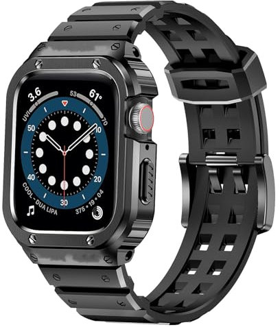 Suplink Caja de metal con correa compatible con Apple Watch 45 mm, caja de acero inoxidable con correa de TPU para iWatch Series 8/7 (gris espacial)