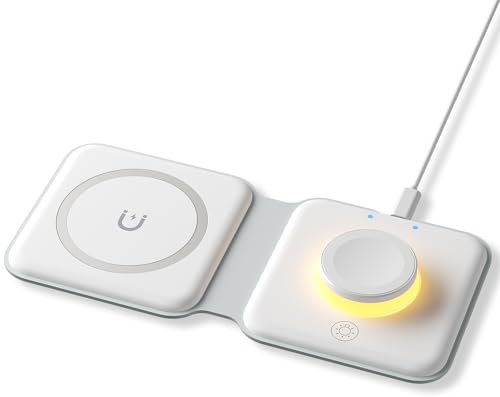 Cargador Inalámbrico 2 en 1 Plegable 15W Inducción Carga Inalámbrico Certificado Qi para Apple Auriculares Inalámbricos, iWatch Serie SE/8/7/6/5/4/3/2 y iPhone 12/11/Pro/Max/X/XS/XR/8/8Plus (Blanco)