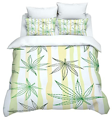 Hixingo Bettbezug-Set mit Kissenbezug, 3D Bedrucktes Mikrofaser Bettbezug mit Reißverschluss Schließung, für Junge Einzelbett, Weich Angenehm Bettwäsche Set (Hanfblätter,180x220cm)