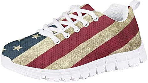 POLERO American Flag Shose für Kinder Laufschuhe Lässige Sportschuhe mit Schnürung Stars and Stripes USA Flag Sneakers, EU31