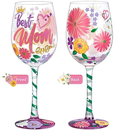 NymphFable Mother's Day Gifts Hand Painted Wine Glass Mum Birthday Presents Mum Wine Glass Gifts, 15oz