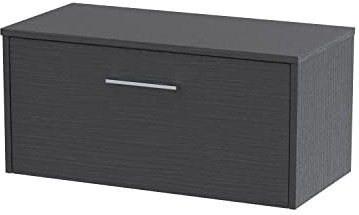 Hudson Reed JNU2225W Juno Modern Bathroom Wall Hung Single Drawer Vanity with Colour Coordinating Worktop, 800mm, Woodgrain Graphite Grey