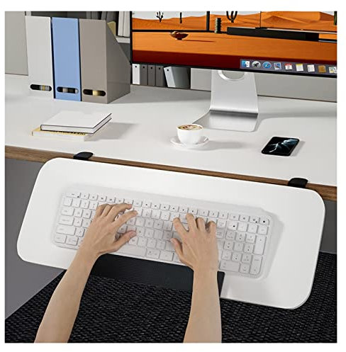 Clamp-on Keyboard Tray, Tilt Angle Adjustable Keyboard Platform Extender, Ergonomic Keyboard Bracket, No Drilling, Easy to Type, White
