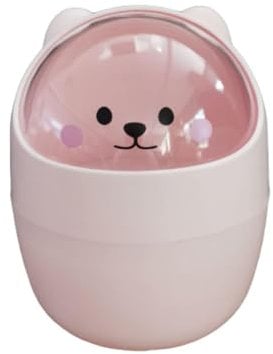 Mignon Mini poubelle de bureau, poubelle bureau, poubelle chambre, salle de bain poubelle avec couvercle Cartoon chat animal forme poubelle à ordures ménagères avec couvercle oscillant (Rose)
