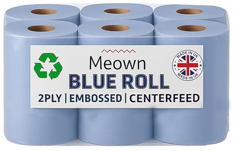 Meown Blue Roll | Pack of 6 Premium Centrefeed Rolls | Durable & Versatile | 2-Ply Tissue | Ultimate Cleaning Solution for Home & Office