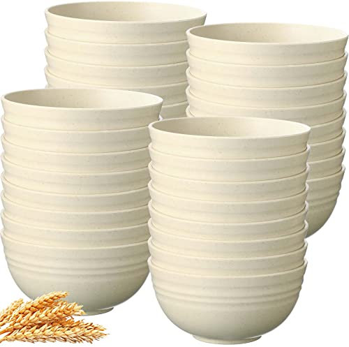 Eccliy 24 Pcs Unbreakable Cereal Bowls 24oz Reusable Bowls for Kitchen Wheat Straw Fiber Soup Bowls Lightweight Plastic Bowls, Microwave and Dishwasher Safe, for Ramen Salad (White)