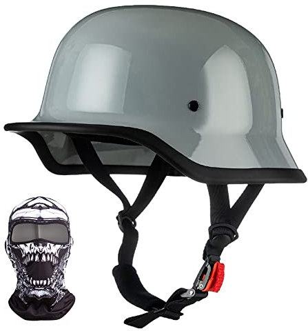 Demi-Casque Moto Allemand Vintage, Casques Ouverts Rétro Homologués ECE, Casquette pour Homme Adulte Boucle à Dégagement Rapide Réglable, pour Scooter de Vélo Cruiser, 57~64cm