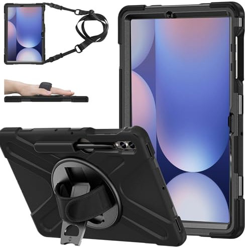 ZenRich for Samsung Galaxy Tab S10 Plus / S9 FE Plus Case 12.4 inch 2024, Rugged Shockproof Case with Stand Hand Strap Pen Holder Shoulder Belt for Samsung S9 FE+/S9+/S8+/S7 FE/S7+ Tablet Case, Black