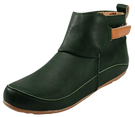 DAIFINEY Flache Vintage Winter Runde Stiefel Stiefel Zehenleder Damenschuhe wasserdichte Damenstiefel Jagdbekleidung Damen