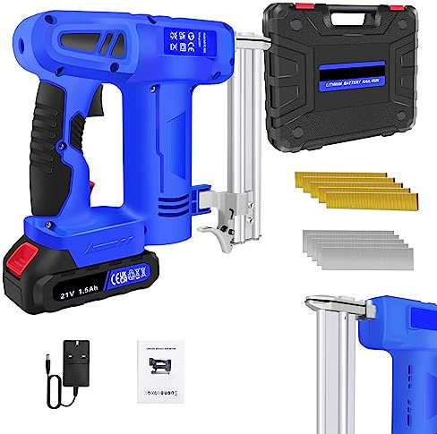 2-in-1 Cordless Nailer, 80pcs/min Manually Operated Nail Gun, 1500mAh Lithium Ion Battery and Charger, 500pcs Nails & 500 Staples, for Fabrics, Wood Wall - 21V Handheld Electric Tool