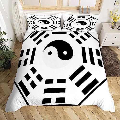 Yin Yang Bettwäsche 155x220 cm Weiche Mikrofaser Chinesische Motive Bettwäsche-Sets mit Reißverschluss 3 Teilig Bettbezüge mit 2 Kissenbezug 80x80 cm