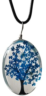 ZEN&TAO Oval Transparent Dried Flowers Pendant Women Necklace with Black Cord Chain Gift for All Occassions