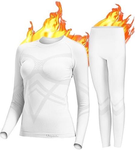 UNIQUEBELLA Thermo Unterwäsche Damen, Skiunterwäsche Atmungsaktiv Funktionsunterwäsche, Antibakteriell Schnelltrocknend Thermowäsche Set - Sport Warme Unterwäsche für Herbst Winter