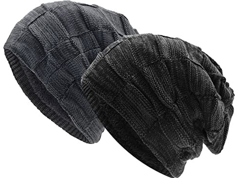 UPhitnis Mütze Beanie Herren Winter-Long Slouch Wintermütze Haube Herren-Beanie Damen mit Kariert Sehr Weichem Fleecefutter