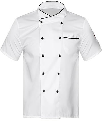 iEFiEL Unisex Giacca da Cuoco Divisa Chef Uniformi per Cucina Ristorante Mensa Hotel Camicia per Cameriere Casacca Cappotto a Manica Corta Camicia da Laovoro Manica Corta Bianca L