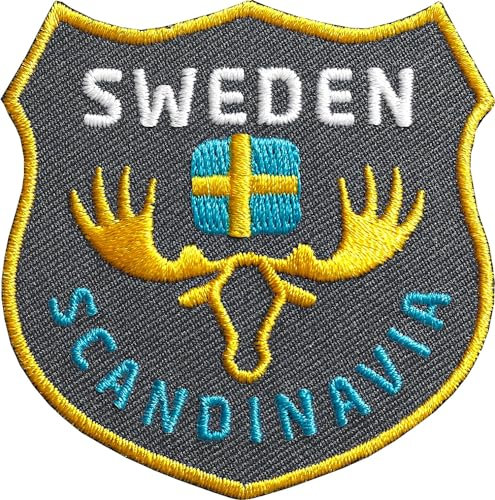 2 x Schweden Skandinavien Patch 60 x 61 mm hochwertig gestickt/Aufbügler Aufnäher Flicken Bügel-Flicken zum bügeln nähen auf Kleidung Rucksack Reise Reiseführer Elch (Grau)