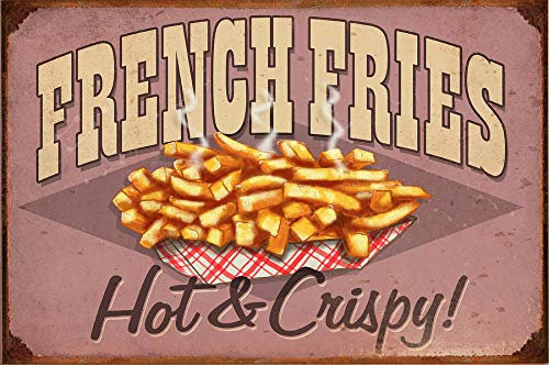 Geroclonup Metall-Blechschild, Motiv: French Fries Hot & Crispy, Vintage-Kunst-Poster, Wanddekoration, 40,6 x 30,5 cm