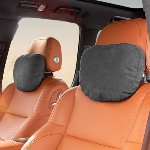 CICIDO+ 2 Pack Auto Nackenkissen Kopfstütze Kopfstütze für Autositz Tesla Kopfstütze Kissen Auto Nackenkissen zum Fahren Baumwolle mit verstellbarem Gurt Autokissen für Fahrsitz