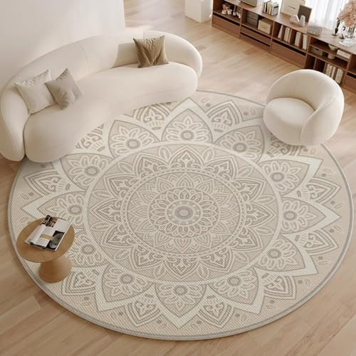 Nyescasa Runder Teppich Boho Tribal Teppich Waschbar Kurzflor Teppich Vintage Bohemian Teppich Wohnzimmer Rund 160cm Weiche Flauschig Modern Teppich für Schlafzimmer Wohnzimmer Esszimmer Kinderzimmer
