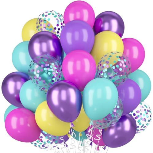 Bluelves Luftballons Lila Rosa Blau, 60 Stück Ballons Bunt Rosa Blau Lila Gelb, Lila Metallic Luftballons Latex Ballons Rosa Blau Gelb Konfetti Ballon für Mädchen Frau Geburtstag Hochzeit Party Deko