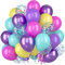 Bluelves Luftballons Lila Rosa Blau, 60 Stück Ballons Bunt Rosa Blau Lila Gelb, Lila Metallic Luftballons Latex Ballons Rosa Blau Gelb Konfetti Ballon für Mädchen Frau Geburtstag Hochzeit Party Deko