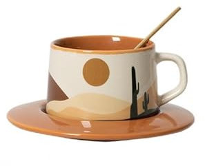 KOOLASA Ceramic Coffee Mug Sets Tea Cup with Spoon Saucers Morandi Color Cup and Saucer Sets 250ml