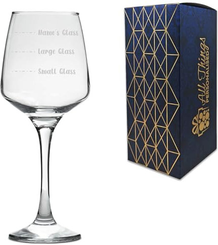 Personalised Engraved Tallo Wine Glass with Name's Glass Handwritten Measurements Design, Customise with Any Name for Any Occasion, Laser Engraved, Gift Box Included, Novelty Birthday Retirement Gift