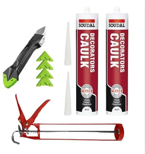 DIY Decorating Bundle: Soudal decorators caulk white, Caulking Guns & Silicone Tool Finishing Kit - Ideal for Painting, Decorating, and Silicone Caulk Projects