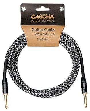 CASCHA Professional Line - Cable para guitarra (9 m, color negro tweed, recto)