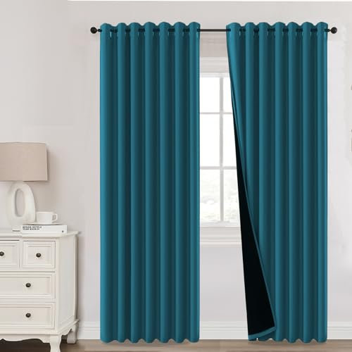 H.Versailtex Blackout Curtains,Thermal Insulated & Warm Protecting Curtains Eyelet for Living Room, Bedroom,90 x 90 Inch,2 Panels,Navy Blackout Curtains