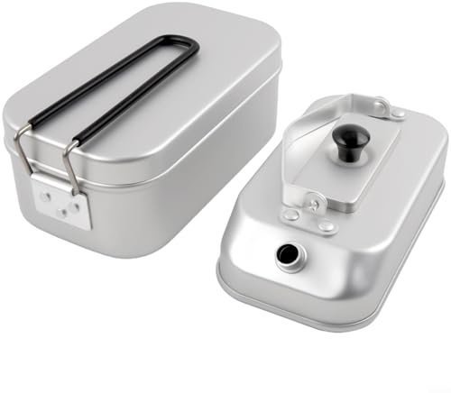 Aluminium-Lunchbox, 2-in-1 Camping-Lunchbox, Wasserkocher-Set, Kochen, Lebensmittelbox mit klappbarem Griff, für Rucksackreisen, Wandern, Camping, Angeln