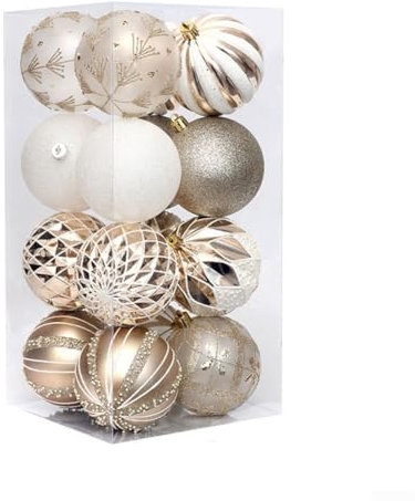 Set di palline di Natale di alta qualità, 16 pezzi, 8 cm, decorazioni per albero (oro champagne) Ornamenti Palla per decorazione albero di Natale Baule con decorazione per festa nuziale