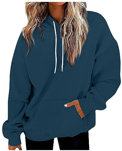 Sweat a Capuche Femme Grande Taille Sweat à Capuche Femme Hiver de Sport Idee Cadeau Femme Sweat Oversize Fitness Chaud Sweat-Shirt Pas Cher Marque Vetement Femme(Marine,5XL)