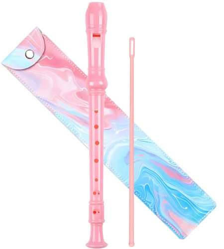 Soprano Recorder for Kids Beginners, German Fingering, C Key, 3 Piece with Cleaning Rod, Bag, Fingering Chart (Pink)…
