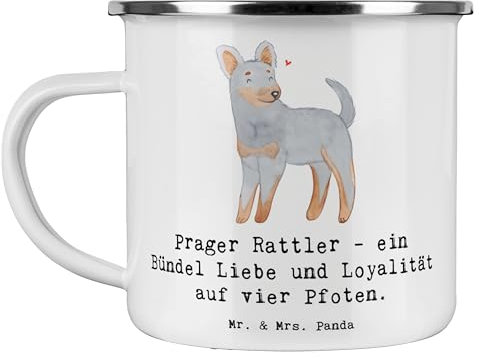 Mr. & Mrs. Panda Camping Emaille Tasse Prager Rattler - Geschenk, Hund, Vier Pfoten, Camping Becher Edelstahl, Kaffee Blechtasse, Blechtasse Outdoor,