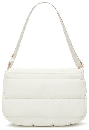 JOLLQUE Puffertasche Crossbody-Beutel für Frauen, Weiche Gepolsterte Daunen-Schultertaschen für Casuales Arbeiten, Leichtes Gequiltetes Puffy Handgepack Beutel (Weiß)