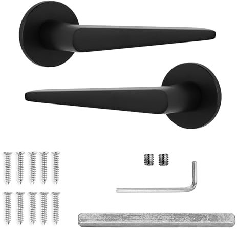 Decoranddecor Black Door Handles Internal – Aluminium Matt Black Door Handle Sets for Wooden Interior Doors | Internal Door Handles for Bedrooms & Bathroom | Terra Range