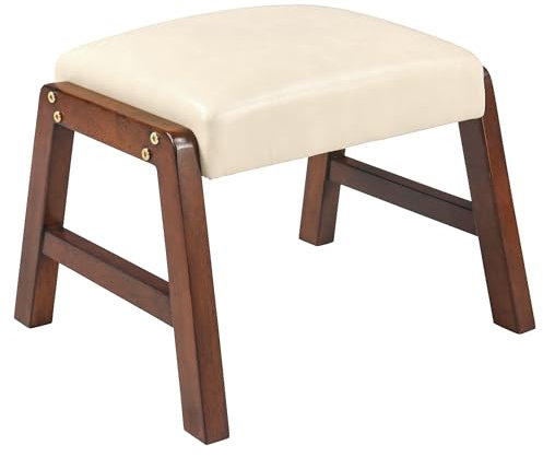 MIAUWUUFHOME Repose-Pieds Ottoman Moderne Accent avec Pieds en Bois Massif, Repose-Pieds Ottoman pour canapé, Salon, Chambre à Coucher, entrée et Bureau - Beige PU JTP2ADBG