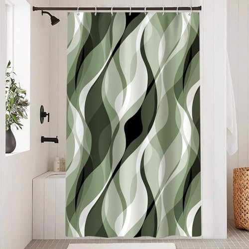 Uiiooazy Tenda Doccia Verde Acqua, Tenda da Doccia Astratta Geometrica Banda Linee Tenda per Doccia Antimuffa Impermeabile Tessuto Poliestere Lavabile Tenda per Vasca da Bagno con 8 Ganci 120x200cm