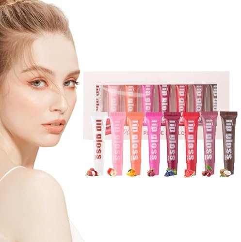 Lunaobrik Aromatisiertes Lipgloss-Set für Mädchen, flüssiger Lipgloss,8X feuchtigkeitsspendender Lipgloss für trockene Lippen - Klarer, glänzender Lip Care Gloss, Lipgloss in verschiedenen fruchtigen