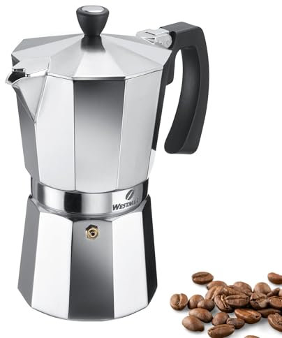 Westmark Espressokocher Brasilia, 1 Stk – Klassischer Kaffeekocher für 9 Tassen – Robuster Kaffeebereiter aus Aluminium für aromatischen Kaffee – Silber/Schwarz