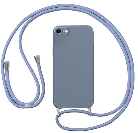Vauki Coque pour iPhone 8/iPhone SE 2020/iPhone 7/SE 2022 avec Cordon de Collier, Souple Silicone Antichoc Téléphone Etui avec Bandouliere, Tour de Cou Lanière - Housse avec Réglable Chaine,Bleu